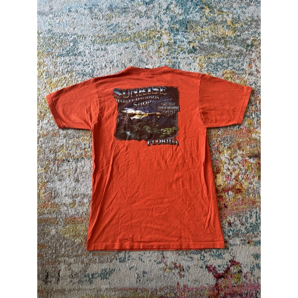 Y2K 2000s Harley-Davidson Sunrise Florida Pocket T-Shirt Orange‎ Size L